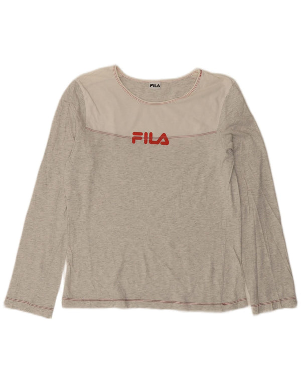 FILA Womens Graphic Top Long Sleeve UK 12 Medium Grey Flecked