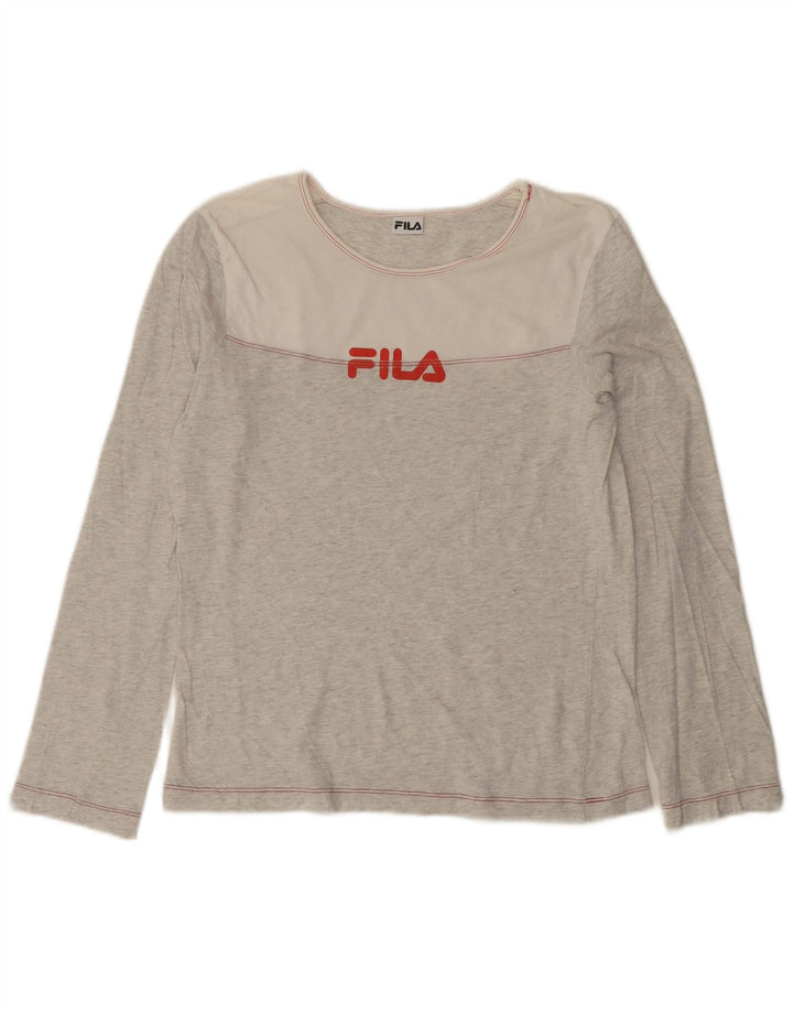 FILA Womens Graphic Top Long Sleeve UK 12 Medium Grey Flecked