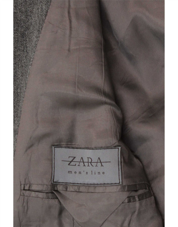 Zara Mens 4 Button Hooded Blazer Jacket UK 38 Medium Grey Wool