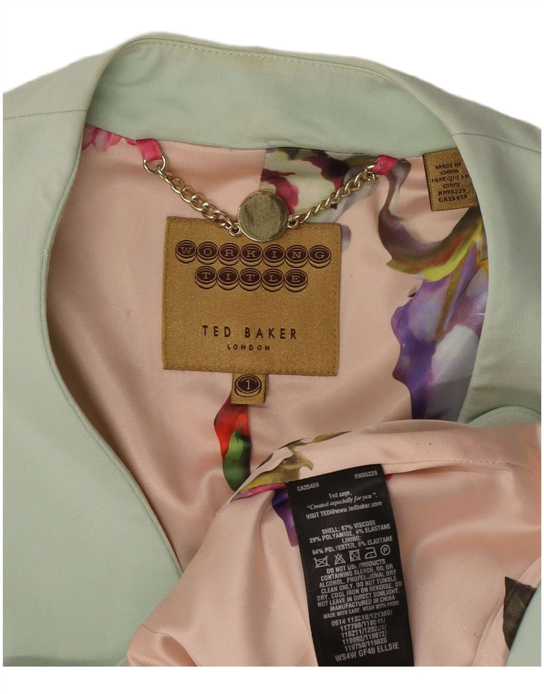 Ted Baker Womens 1 Button Blazer Jacket UK 6 XS Green Viscose