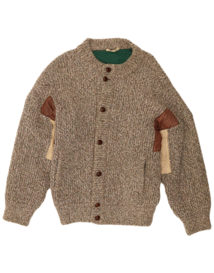 Vintage Mens Cardigan Sweater IT 52 Large Grey Flecked Wool