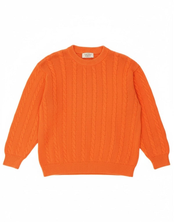 Benetton Womens Crew Neck Jumper Sweater UK 14 Medium Orange Cotton