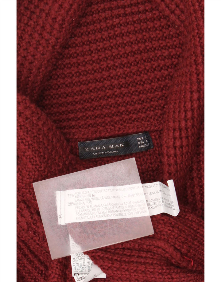 Zara Mens Shawl Neck Jumper Sweater Large Maroon Acrylic