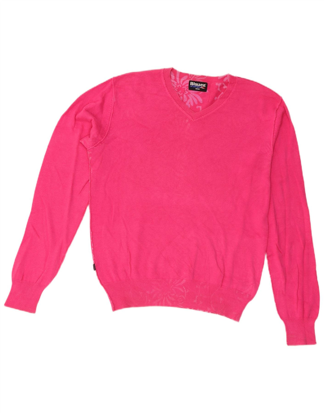Blauer Womens V-Neck Jumper Sweater UK 14 Medium Pink Cotton