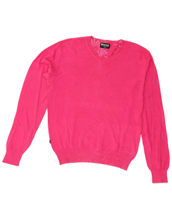 Blauer Womens V-Neck Jumper Sweater UK 14 Medium Pink Cotton
