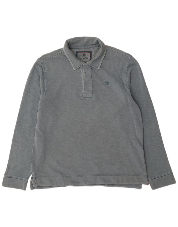 Fat Face Mens Polo Neck Sweatshirt Jumper Large Blue Flecked Cotton
