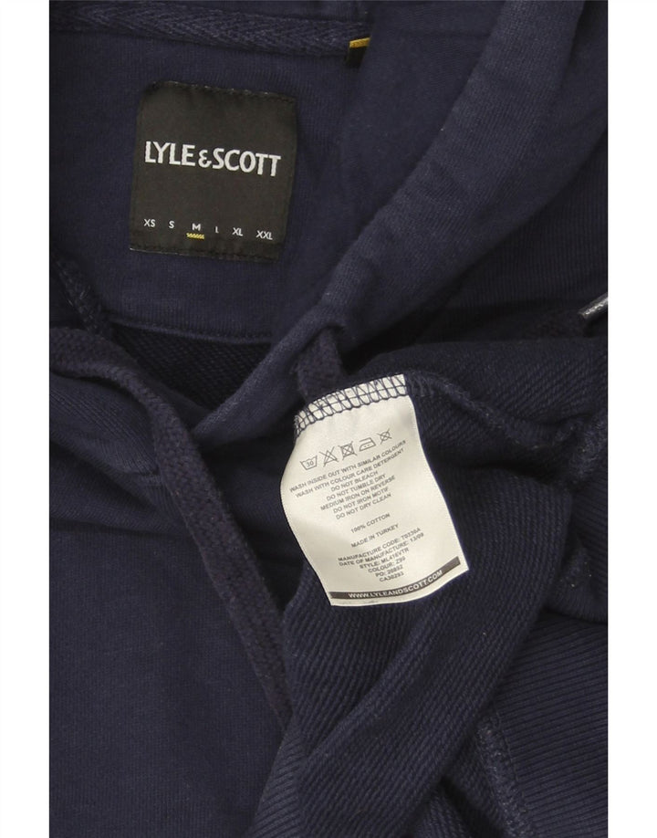 LYLE & SCOTT Mens Hoodie Jumper Medium Navy Blue Cotton