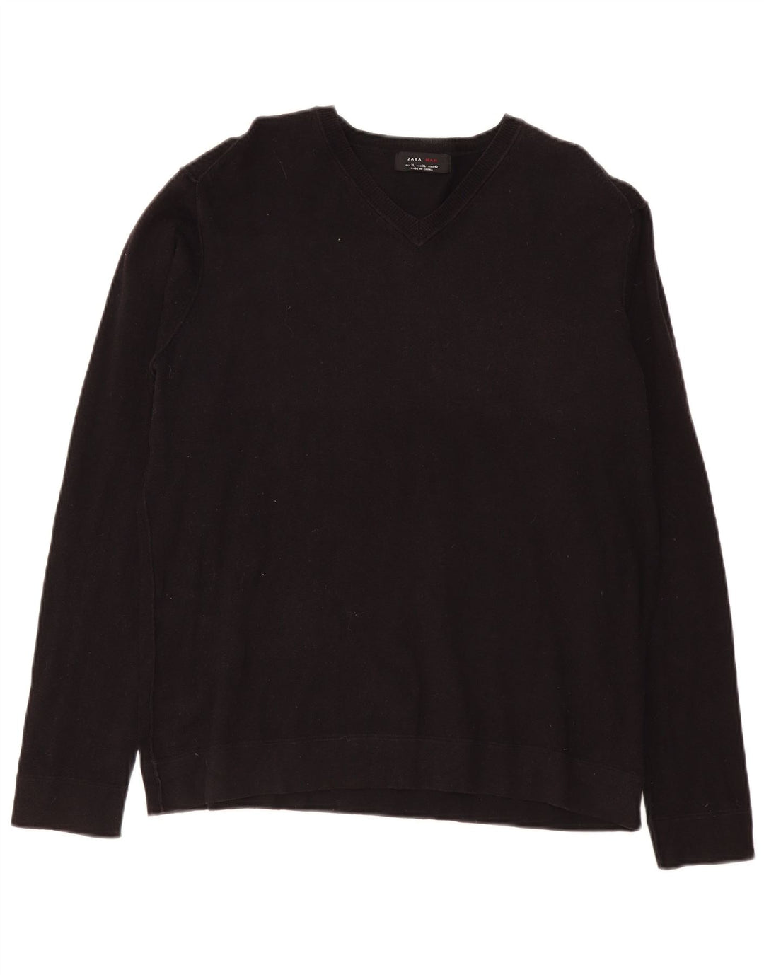 Zara Mens V-Neck Jumper Sweater XL Black