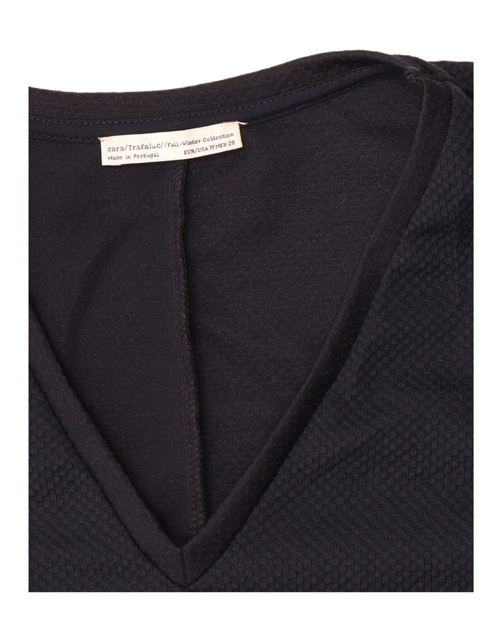 Zara Womens Crop Top Long Sleeve UK 14 Medium Navy Blue