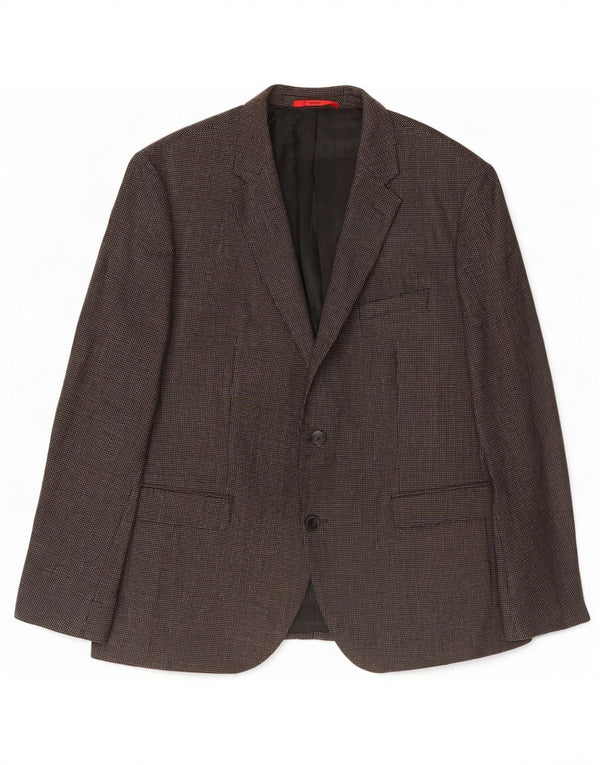 Hugo Boss Mens 2 Button Blazer Jacket US 44 2XL Brown Spotted Wool