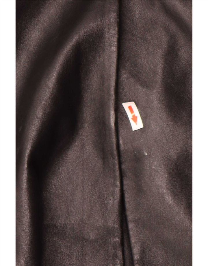 Stefanel Womens Leather Coat IT 40 Small Black