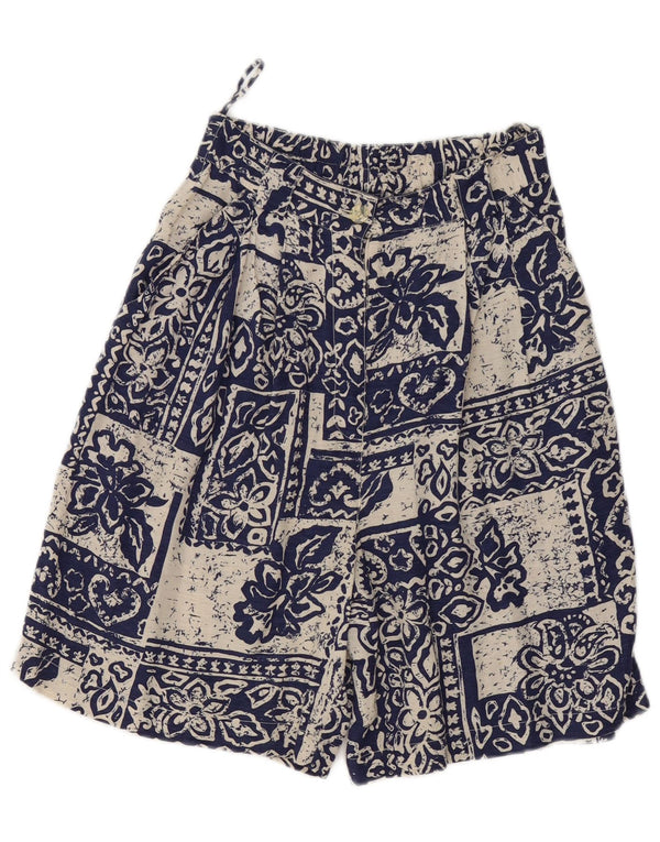 Vintage Womens High Waist Pegged Casual Shorts Medium W28 Blue Floral