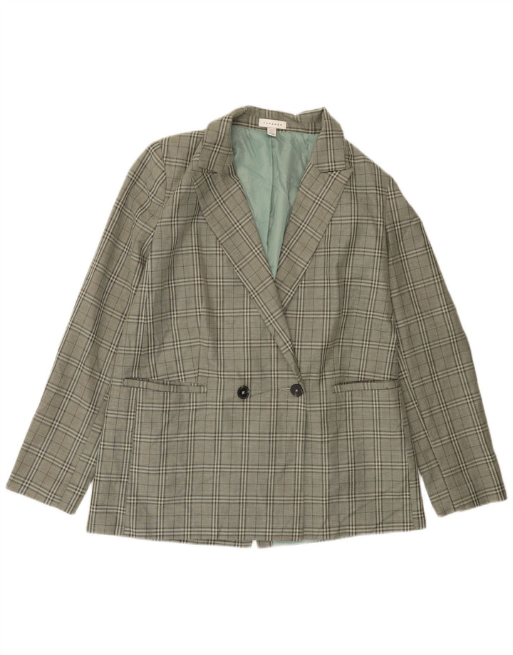 Topshop Womens Tall Double Breasted Blazer Jacket UK 12 Medium Green Check