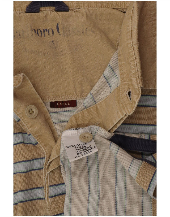 MARLBORO CLASSICS Mens Polo Shirt Large Beige Striped