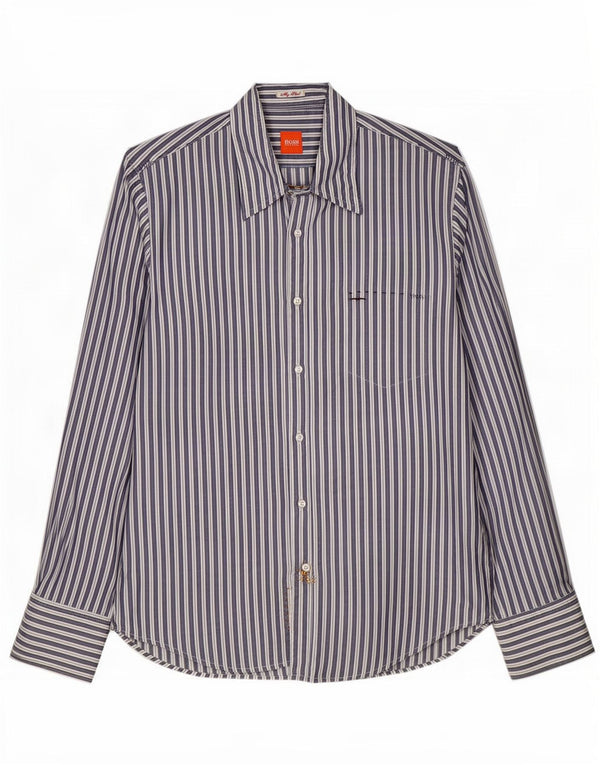 Hugo Boss Mens Shirt Medium Blue Striped Cotton