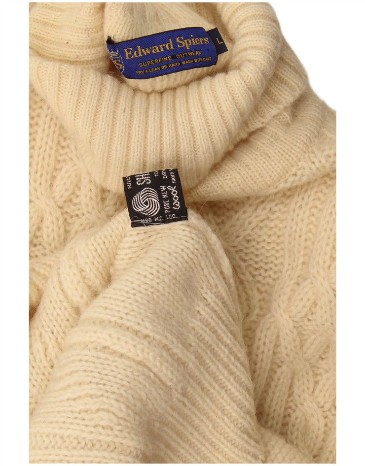 Edward Spiers Mens Roll Neck Jumper Sweater Large Beige Wool