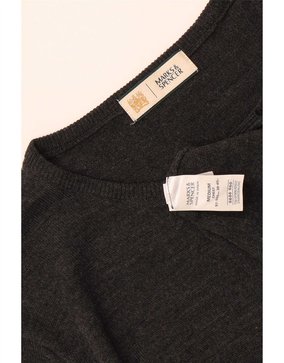 Marks & Spencer Mens Crew Neck Jumper Sweater Medium Grey Acrylic