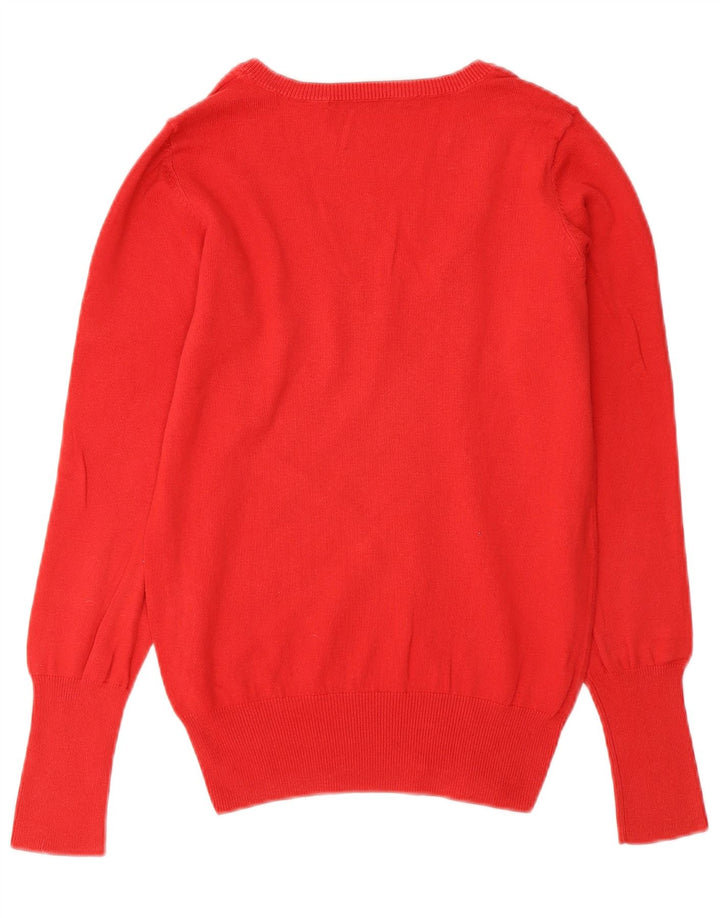 Zara Womens V-Neck Jumper Sweater UK 12 Medium Orange