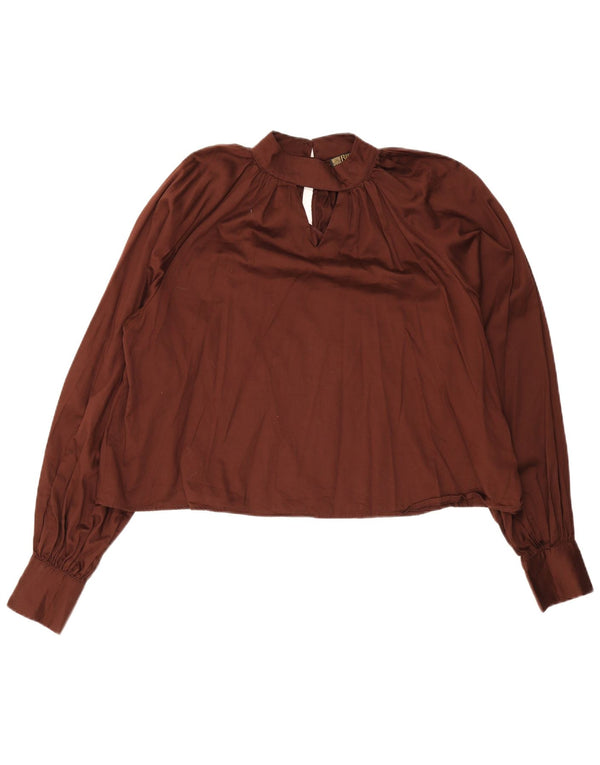 Biba Womens Crop Long Sleeve Blouse Top UK 14 Large Brown Cotton