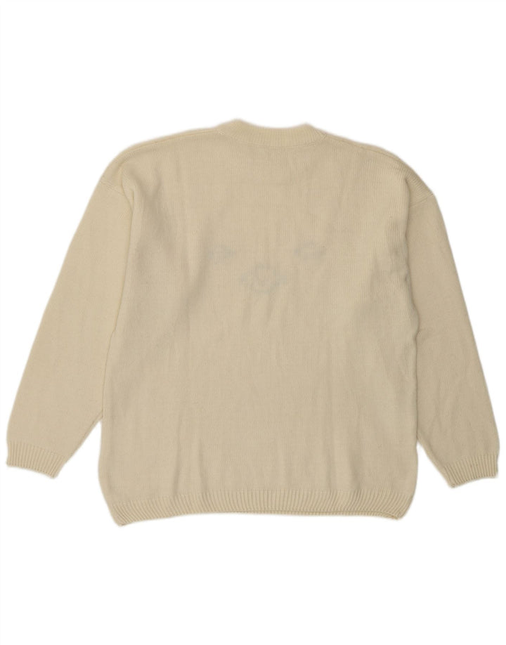 Vintage Womens Crew Neck Jumper Sweater UK 14 Medium Off White Wool