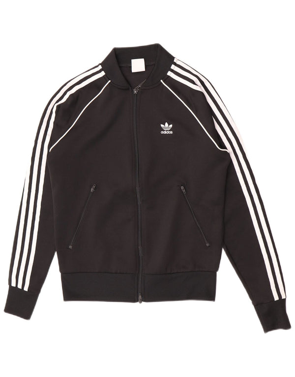 Adidas Womens Tracksuit Top Jacket UK 10 Small Black Polyester
