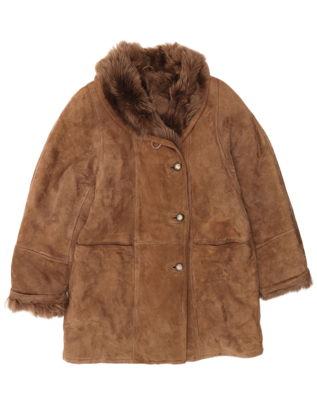 Vintage Womens Shearling Jacket IT 46 Large Brown Classic