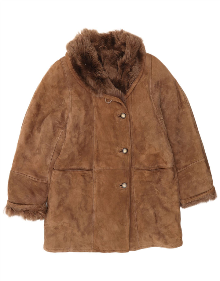 Vintage Womens Shearling Jacket IT 46 Large Brown Classic