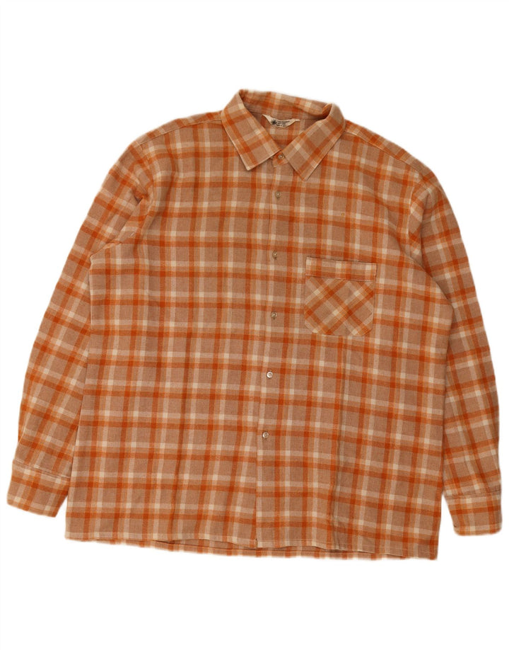 Vintage Mens Flannel Shirt Large Orange Plaid Polyester
