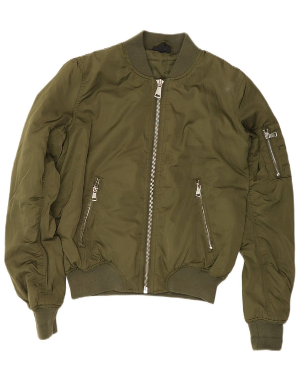 Topshop Womens Padded Bomber Jacket UK 8 Small Green Polyester