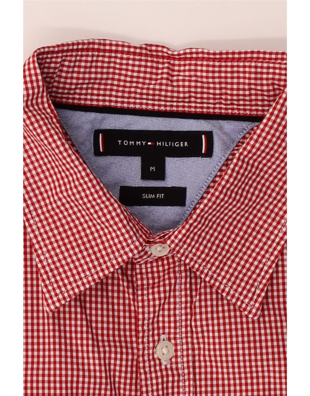 TOMMY HILFIGER Mens Slim Fit Shirt Medium Red Gingham Cotton Vintage Tommy Hilfiger and Second-Hand Tommy Hilfiger from Messina Hembry 