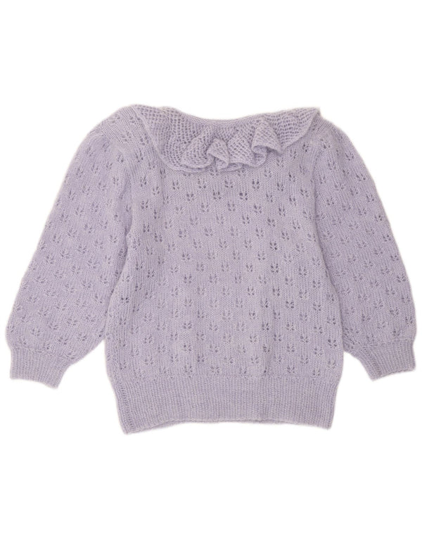 Vintage Womens Ruffle Boat Neck Jumper Sweater UK 12 Medium Purple
