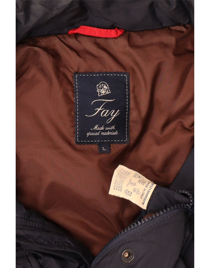 FAY Mens Hooded Padded Jacket UK 40 Large Navy Blue Polyester