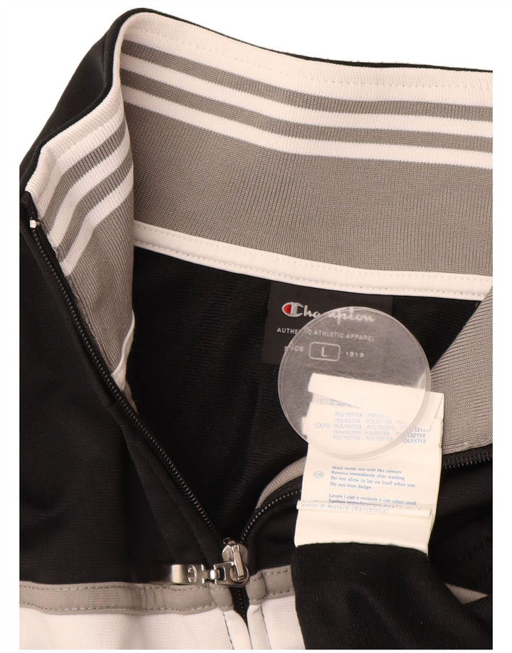 CHAMPION Mens Tracksuit Top Jacket Large Black Colourblock Polyester
