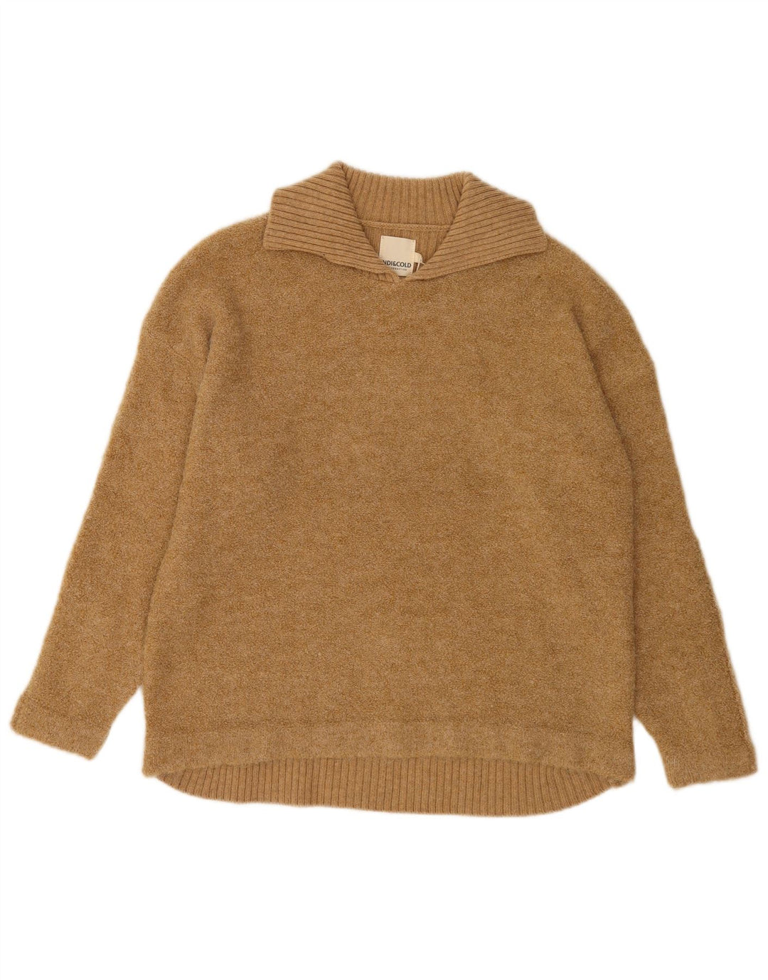 Indi & Cold Womens Oversized Polo Neck Jumper Sweater UK16 Large Beige Wool