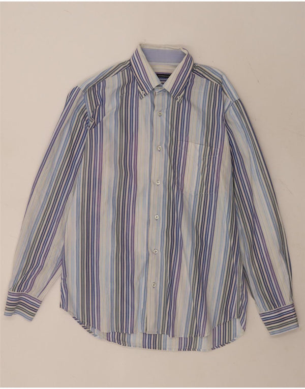 Roccobarocco Mens Shirt Size 40 15 3/4 Medium Blue Striped Cotton
