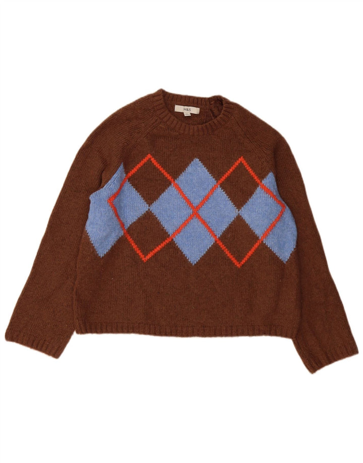 Marks & Spencer Womens Crew Neck Jumper Sweater UK 14 Medium Brown