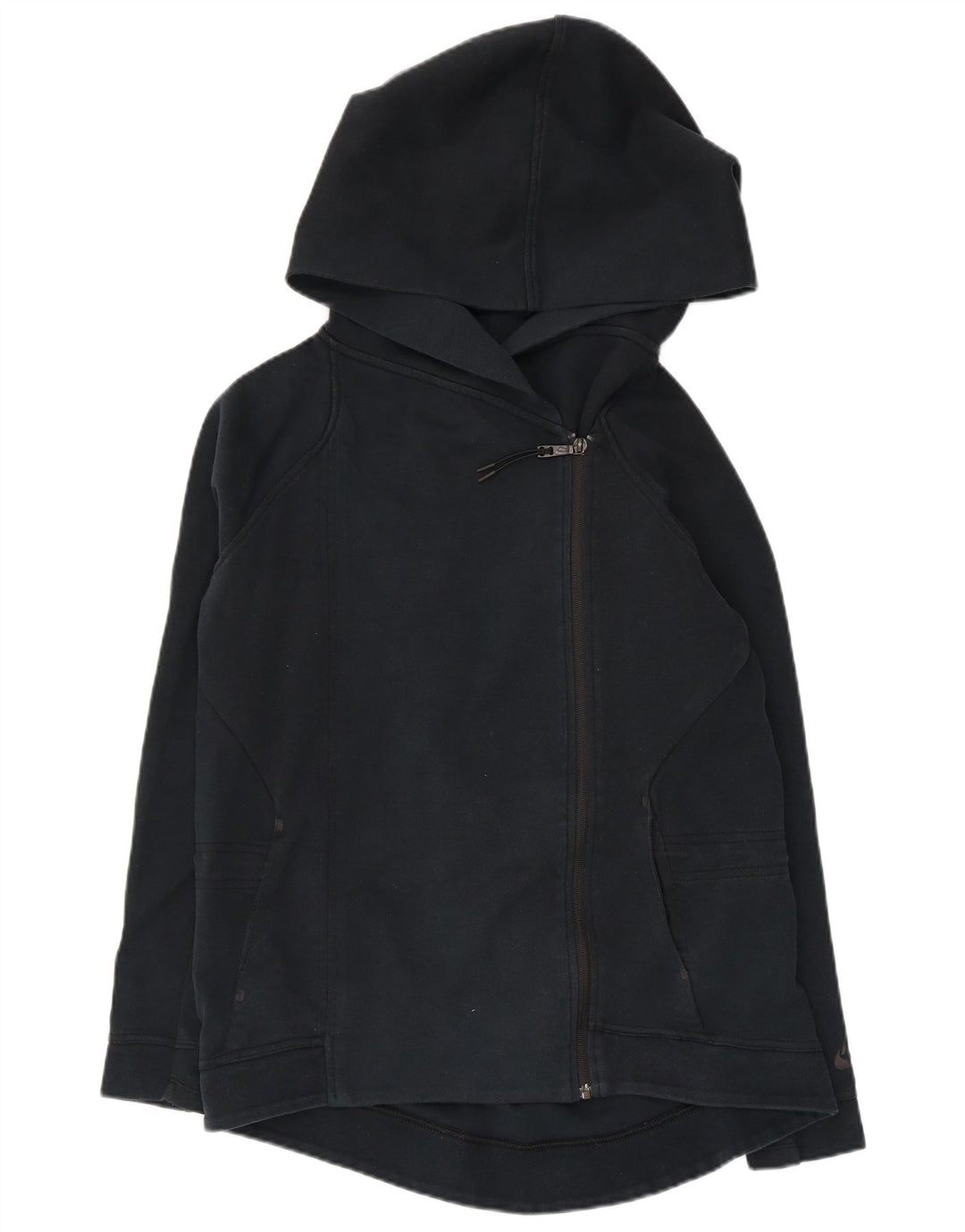 NIKE Womens Oversized Zip Hoodie Sweater UK 10 Small Navy Blue Cotton