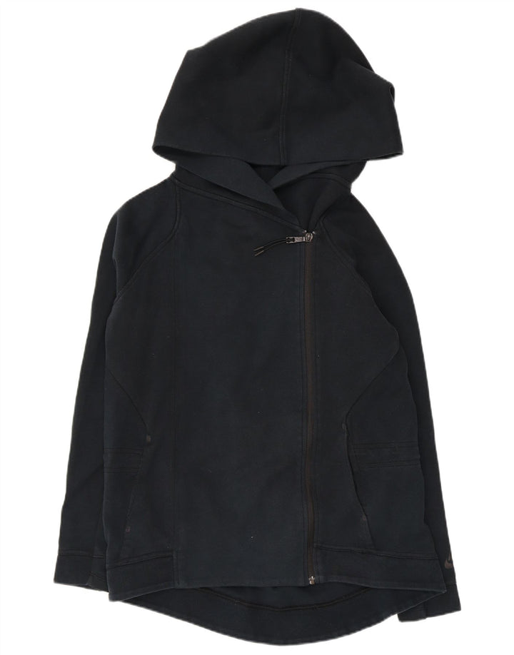 NIKE Womens Oversized Zip Hoodie Sweater UK 10 Small Navy Blue Cotton