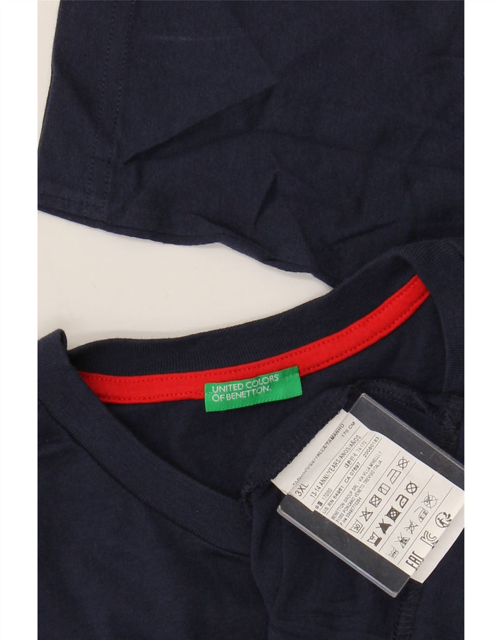 BENETTON Boys Graphic Top Long Sleeve 13-14 Years 3XL Navy Blue Cotton