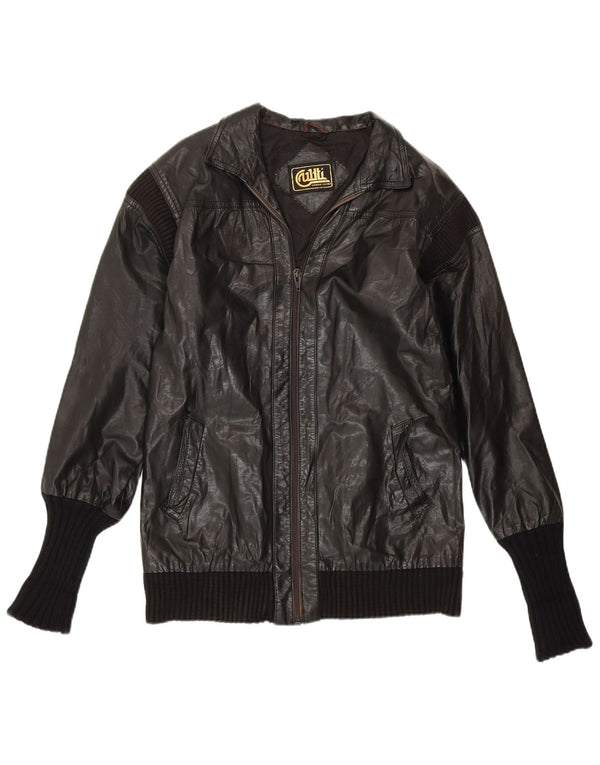 VINTAGE Womens Leather Jacket UK 14 Medium Black Leather