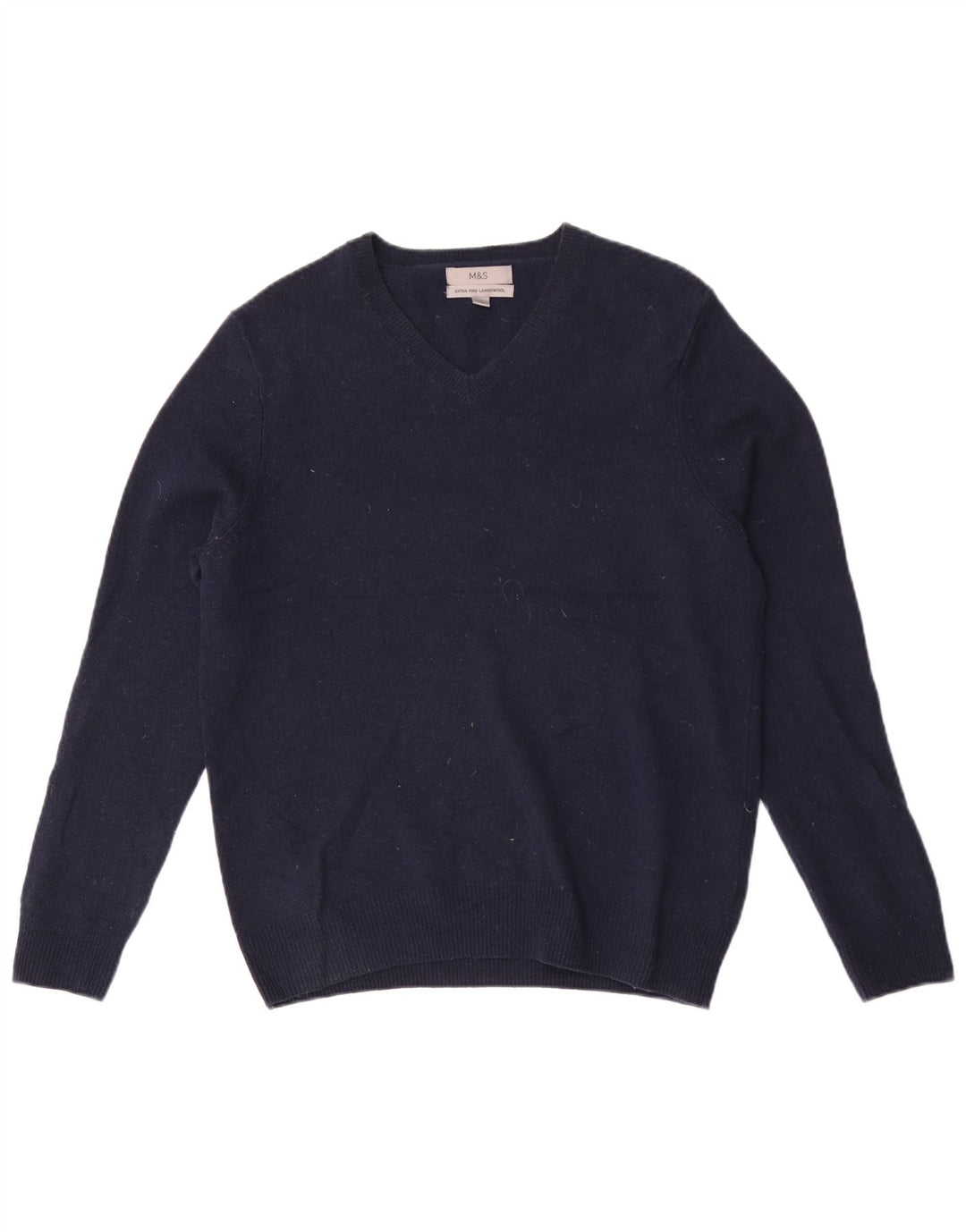 Marks & Spencer Mens V-Neck Jumper Sweater Medium Navy Blue Lambswool