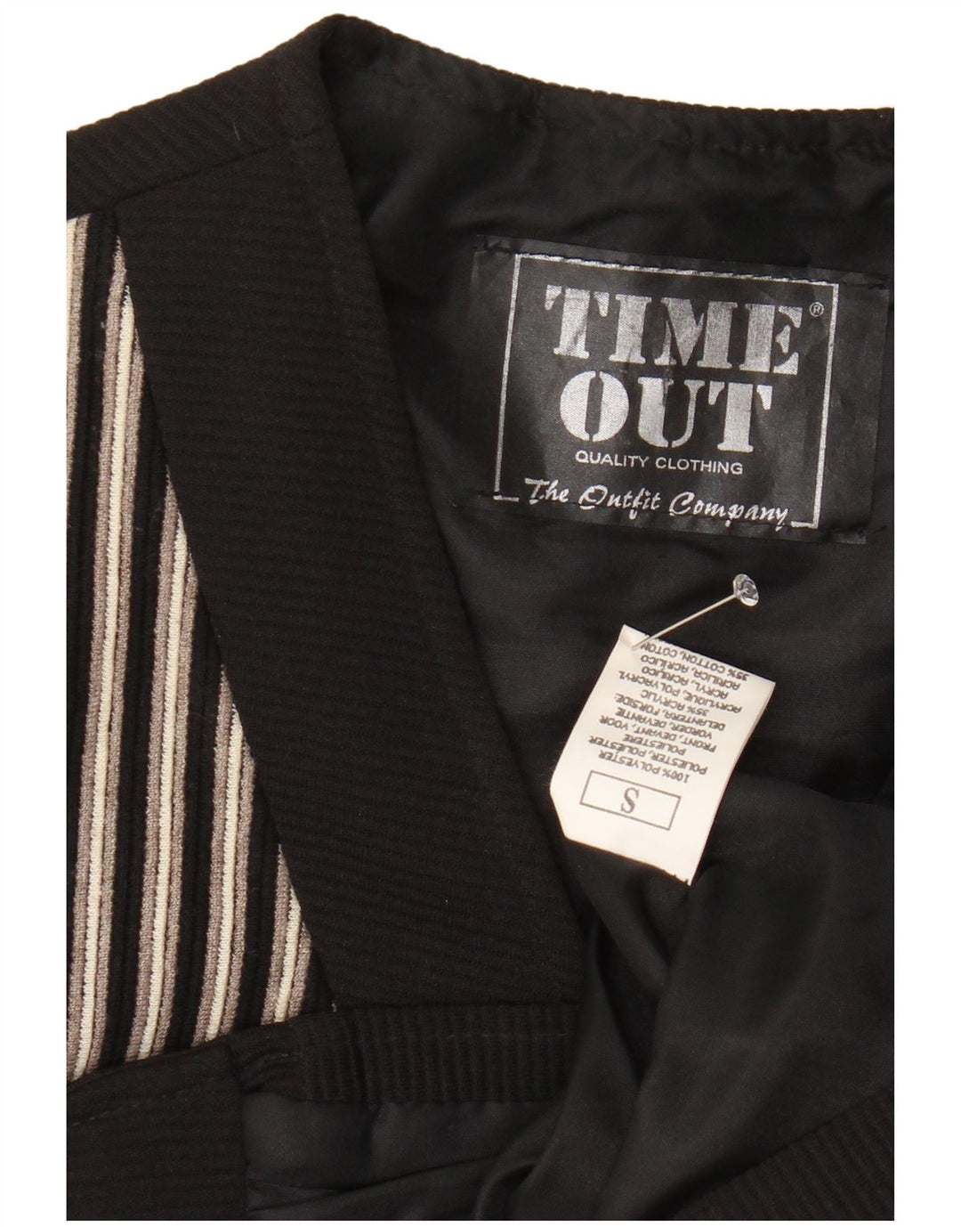 TIMEOUT Mens Waistcoat Small Black Striped Polyester