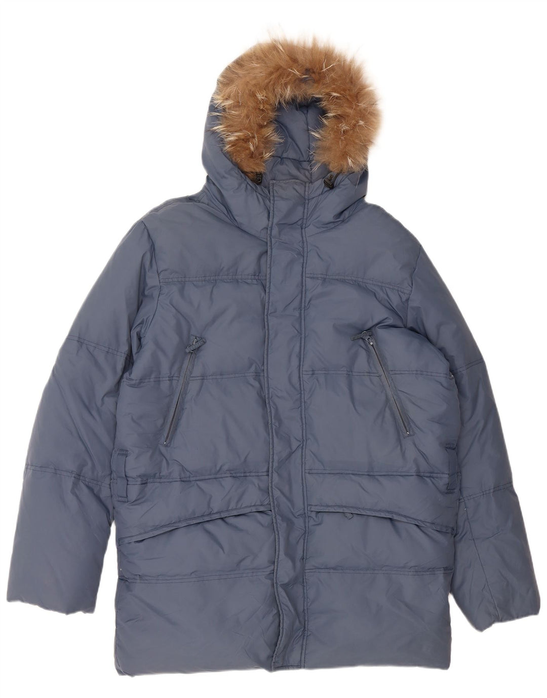 VINTAGE Mens Loose Fit Hooded Padded Coat UK 36 Small Blue Nylon