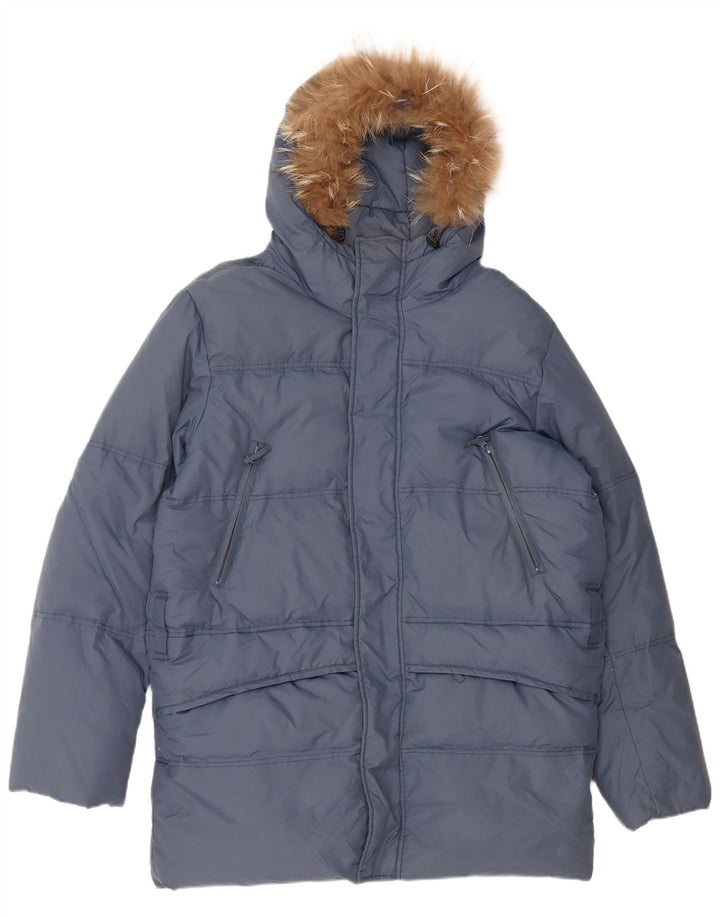 VINTAGE Mens Loose Fit Hooded Padded Coat UK 36 Small Blue Nylon