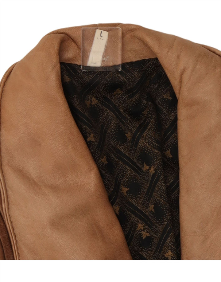 VINTAGE Womens Leather Jacket UK 14 Large Beige