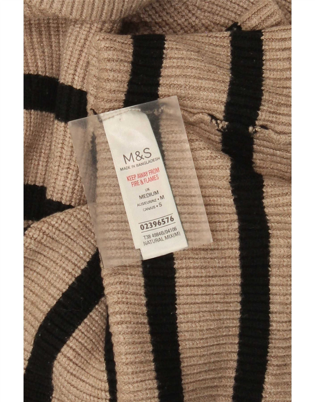 Marks & Spencer Womens Roll Neck Jumper Sweater UK 12 Medium Beige Striped