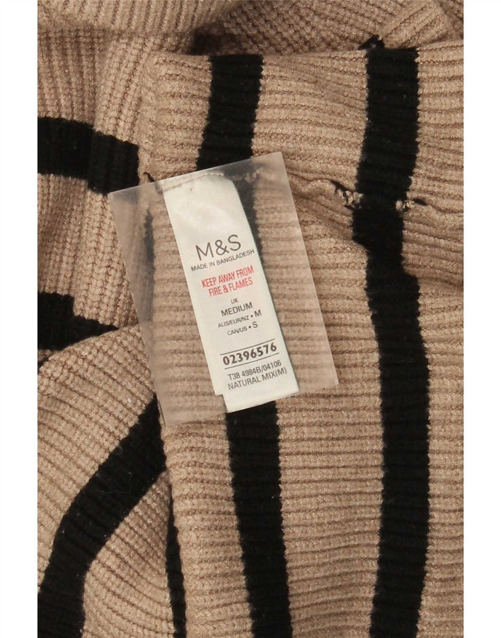 Marks & Spencer Womens Roll Neck Jumper Sweater UK 12 Medium Beige Striped