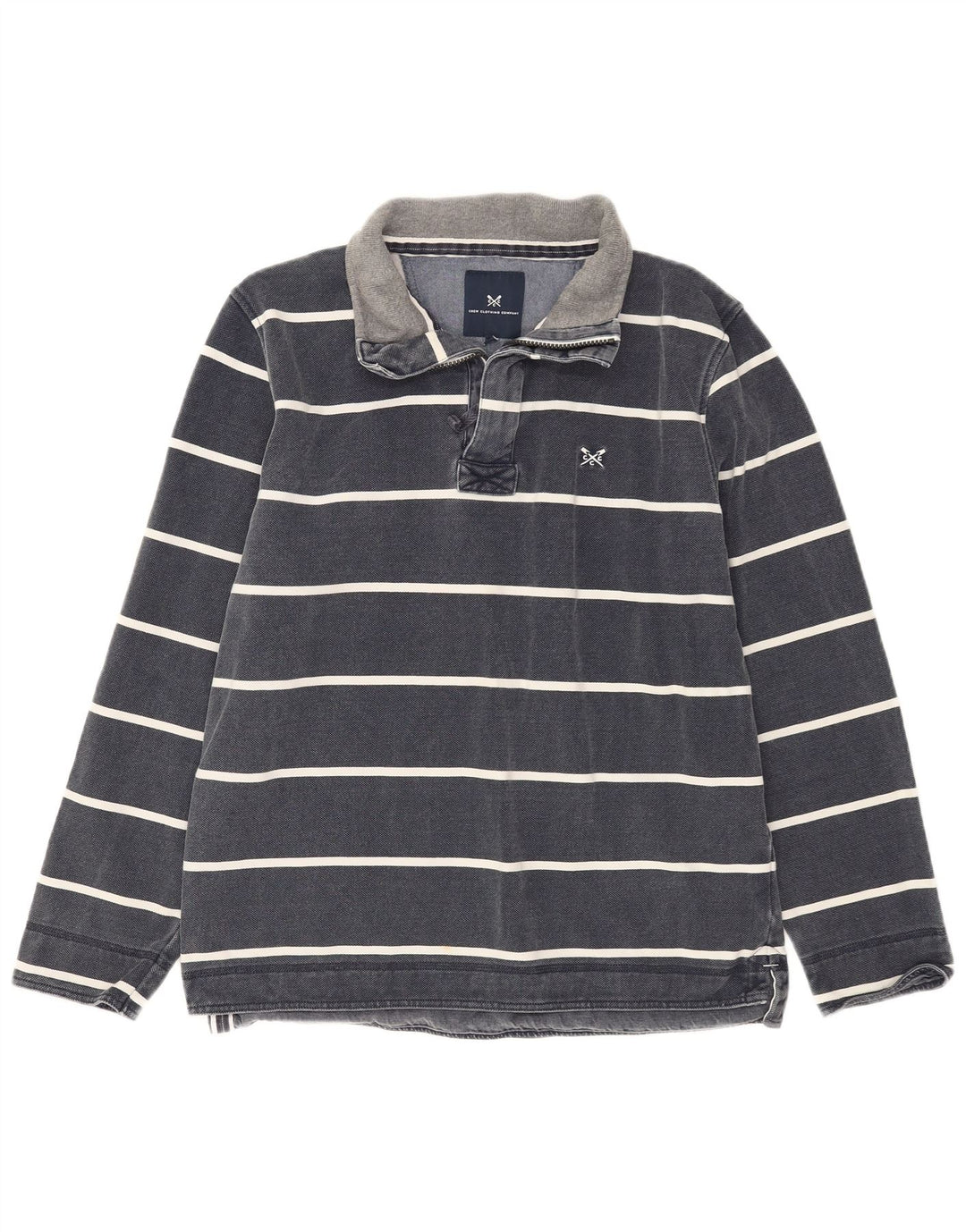 CREW CLOTHING Mens Zip Neck Sweatshirt Jumper Medium Navy Blue Striped