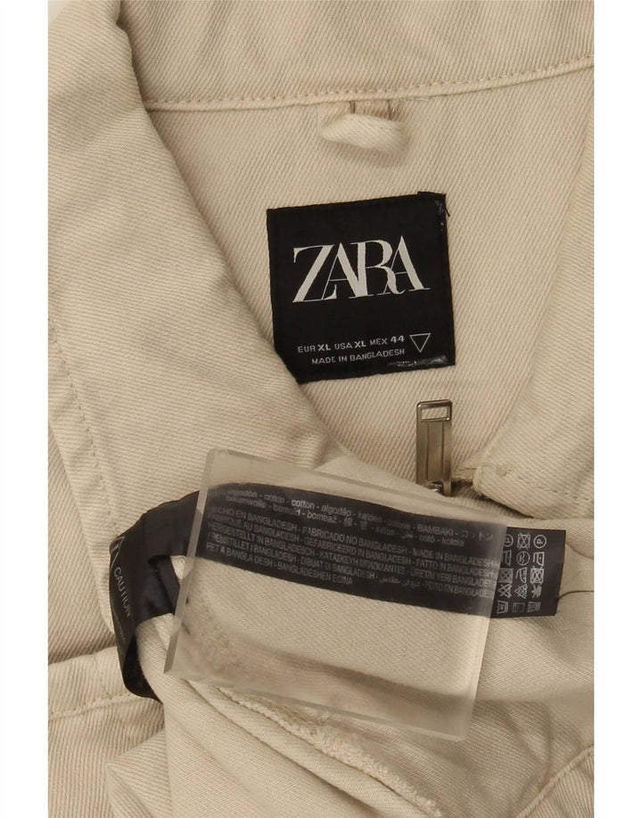 Zara Mens Utility Jacket UK 42 XL Beige Cotton