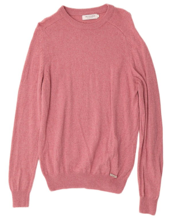 Trussardi Mens Crew Neck Jumper Sweater Medium Pink Wool